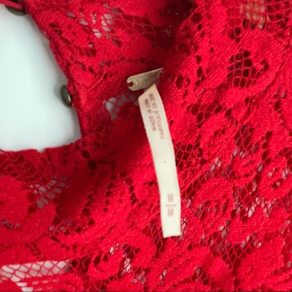 Free People Hearts Delight red long sleeve high collar lace dress with slip - Picture 5 of 11